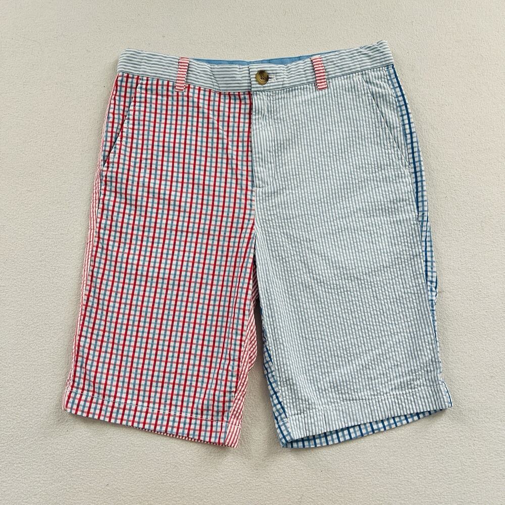 Vineyard Vines Boys Red White Blue Plaid Stripe Seersucker Breaker Shorts 16
